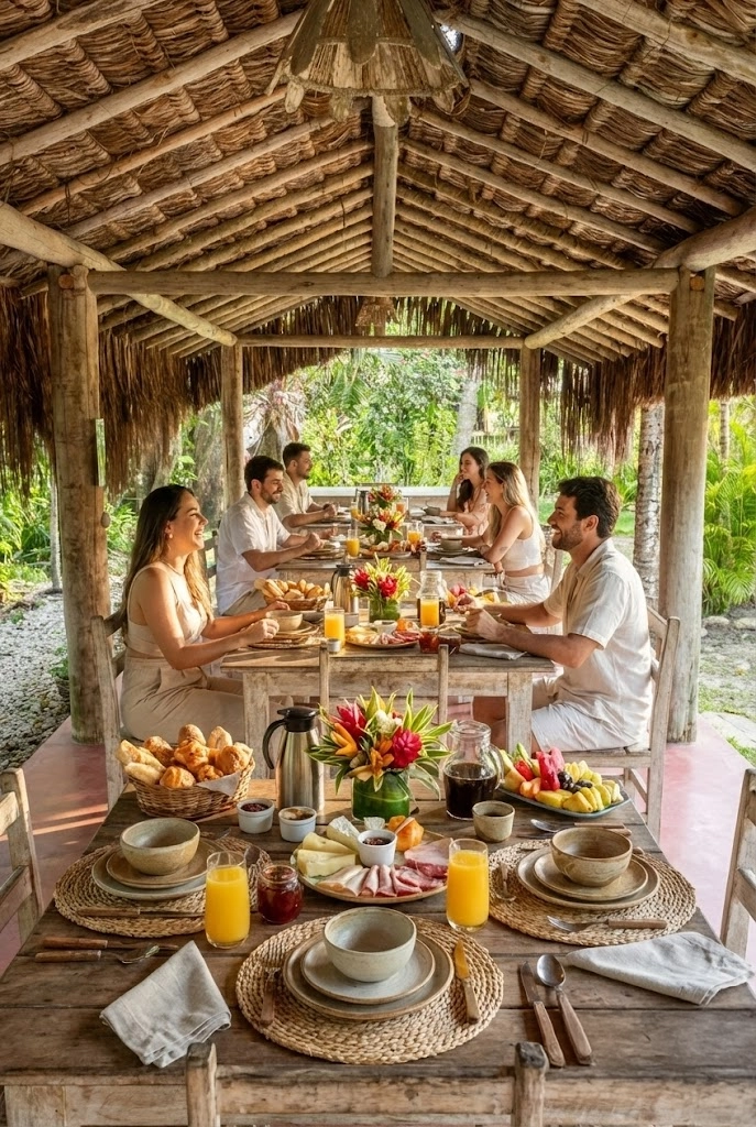 Café da manhã servido na pousada