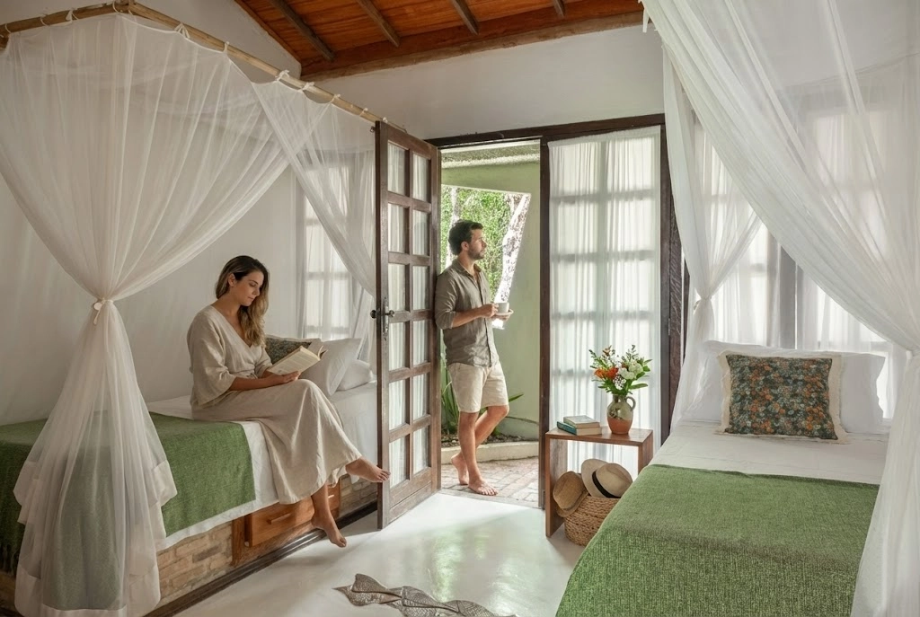 Quartos Vermelho e Verde da pousada em Caraíva